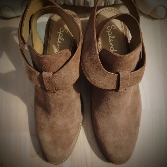 Splendid Suede Ankle Wrap Almond Toe Hook Loop Booties - Picture 4 of 8